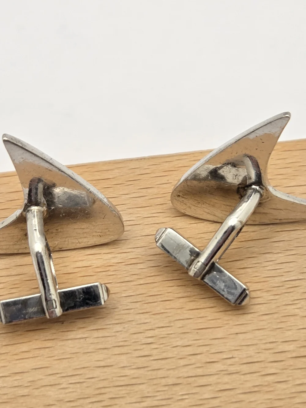 Vintage Sterling Silver Pearl Atomic Age Boomerang Cufflinks MCM